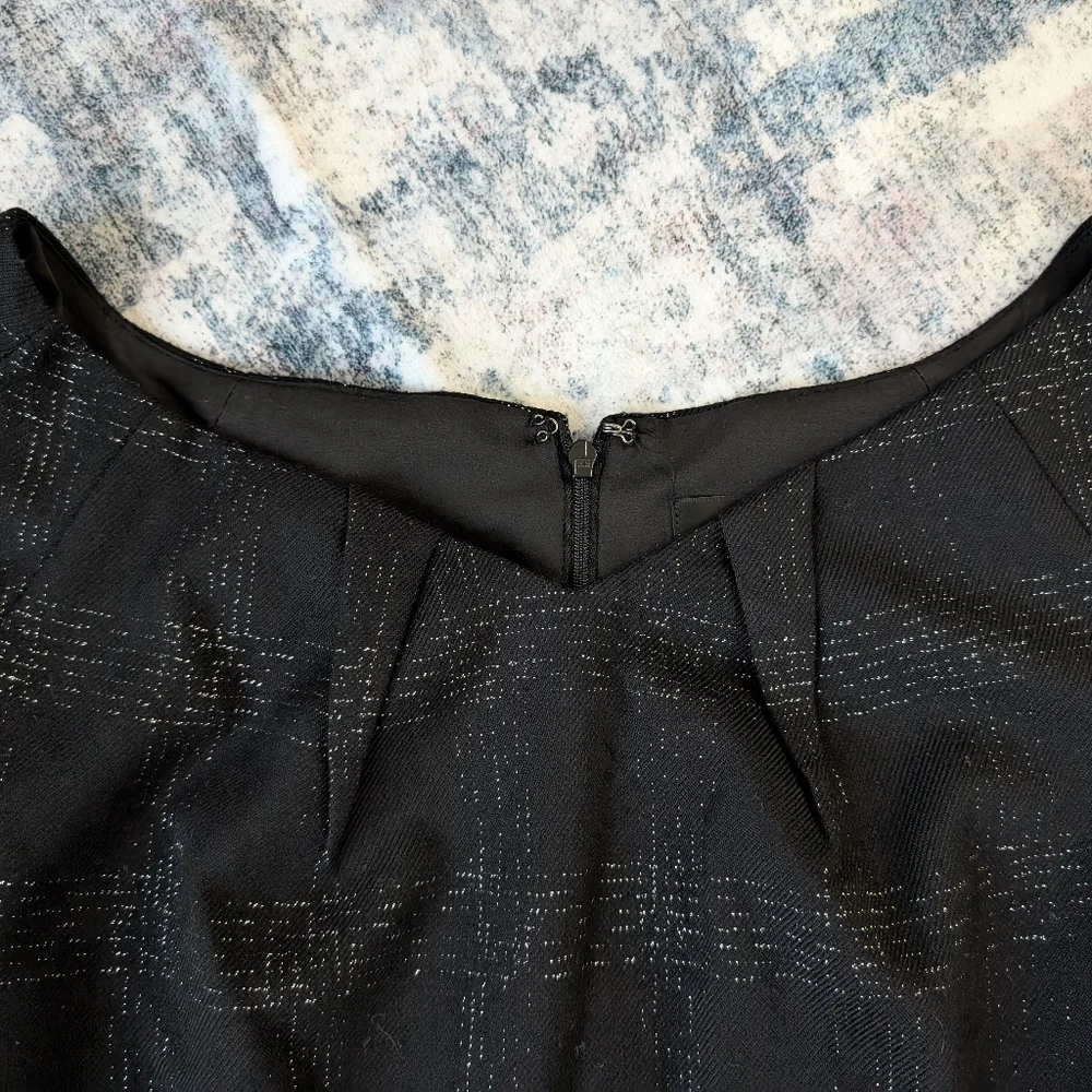 EUC Mossimo Stretch Sleeveless Black & Silver Midi Lined Dress Off Shoulder Sz 4 - Picture 7 of 11